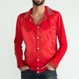 Rare Deadstock 80s Bonwitt Red Satin Bomber Track Jacket - Canada Made 🤎